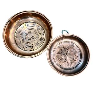 Vintage Copper Colander Strainer Set Kitchenware Cooking Utensil